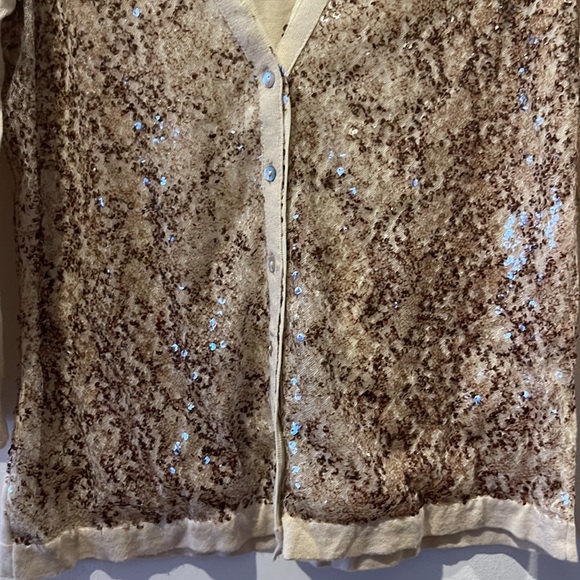 Chico's 0 Small Cardigan w/ Neutral Sequins Cream 3/4 Sleeves * - Picture 7 of 9